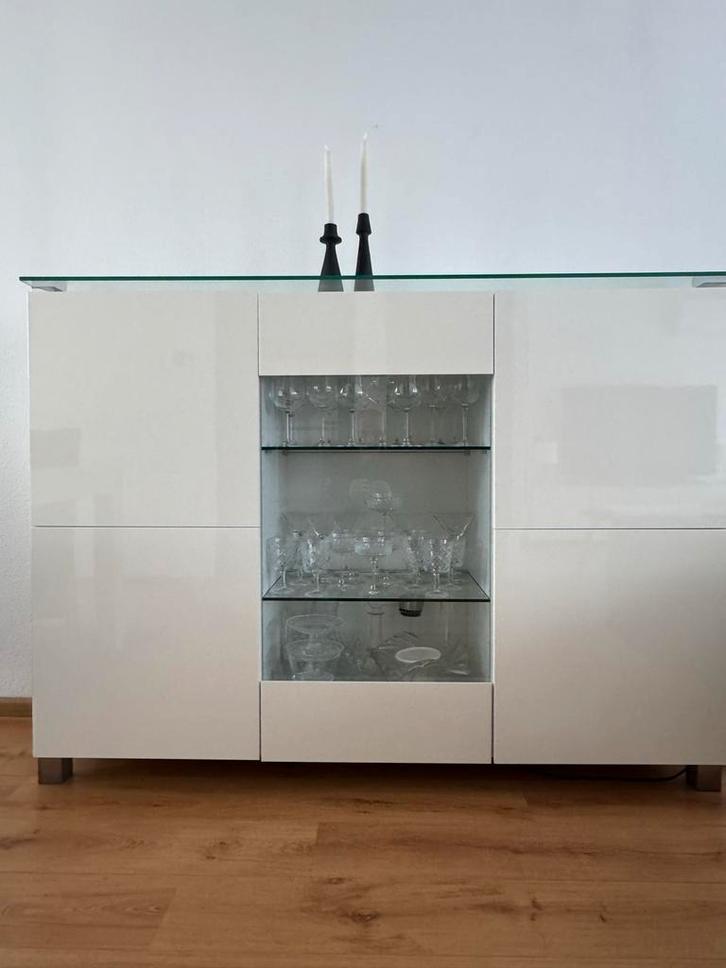 Moderne Witte Vitrinekast met Glas, Huis en Inrichting, Kasten | Buffetkasten, Zo goed als nieuw, 100 tot 150 cm, 150 tot 200 cm