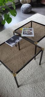 Hollywood Regency bijzet tafels, Huis en Inrichting, Tafels | Bijzettafels, Gebruikt, Metaal of Aluminium, Vierkant, 55 tot 75 cm