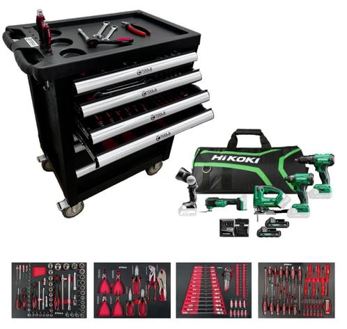 E-Tools 171203 Gevulde Gereedschapswagen + HiKOKI 5-delige, Doe-het-zelf en Verbouw, Gereedschap | Handgereedschap
