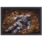 Astronaut bloemenveld canvas + baklijst 60x40cm., Verzenden