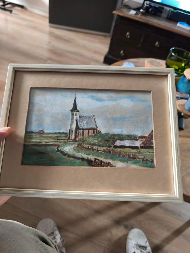 schilderijtje olieverf op papier Texel Den Hoorn, Antiek en Kunst, Kunst | Schilderijen | Klassiek, Ophalen of Verzenden