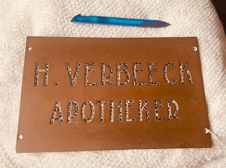 Oude bronze plaat Apotheker, Antiek en Kunst, Antiek | Koper en Brons, Brons, Ophalen of Verzenden