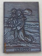 St Antonius bronzen plaquette Antonius met kind en tak oud, Ophalen of Verzenden