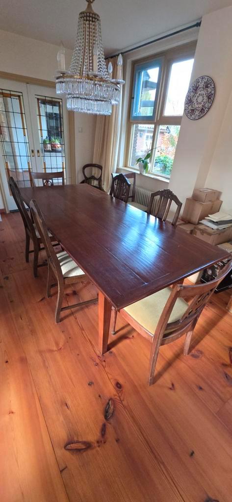 Kersenhouten eettafel + 6 stoelen, Huis en Inrichting, Tafels | Eettafels, Gebruikt, 50 tot 100 cm, 200 cm of meer, Rechthoekig