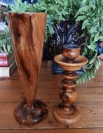 Vaasje en kandelaar uit hout olijfhout?, Ophalen of Verzenden