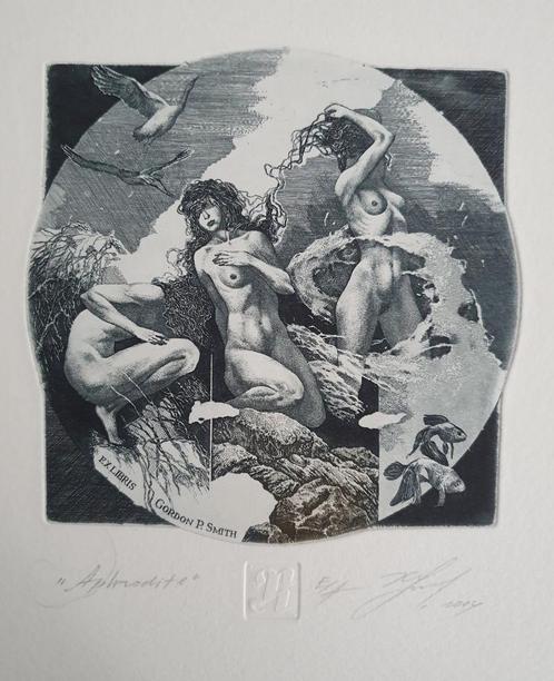 Exlibris /Ex libris Hristo Naidenov, Aphrodite, mythologie, Antiek en Kunst, Kunst | Etsen en Gravures, Verzenden