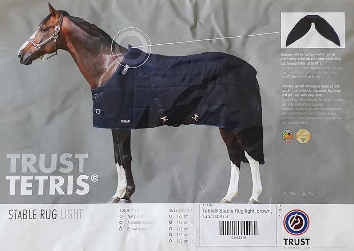 Paardendeken TRUST Stable Rug Light 135/185/6.3 Bruin XX=XX!, Dieren en Toebehoren, Paarden en Pony's | Dekens en Dekjes, Nieuw