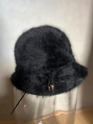 Vintage Kangol hoed bucket hat angora zwart 