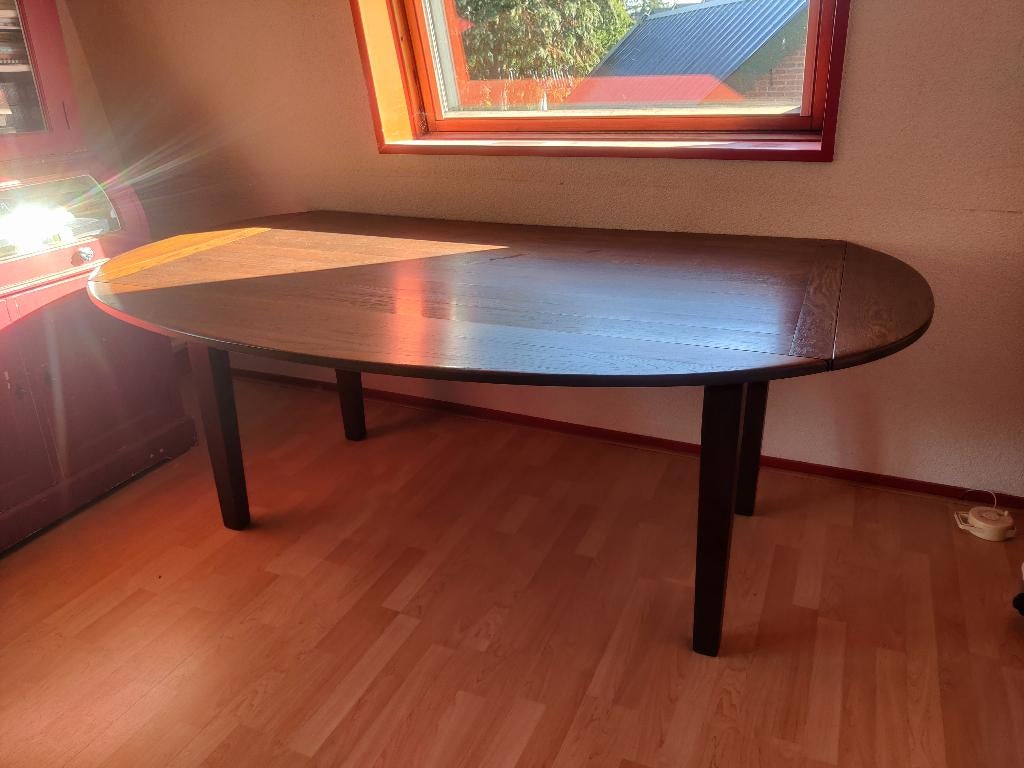 Eettafel hangoor eiken rechthoek uitklapbaar tot ovaal, Huis en Inrichting, Tafels | Eettafels, Zo goed als nieuw, 50 tot 100 cm