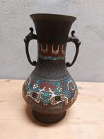 Bronzen cloisonné vaas – Chinees emailwerk (hoogte 23 cm), Antiek en Kunst, Ophalen of Verzenden