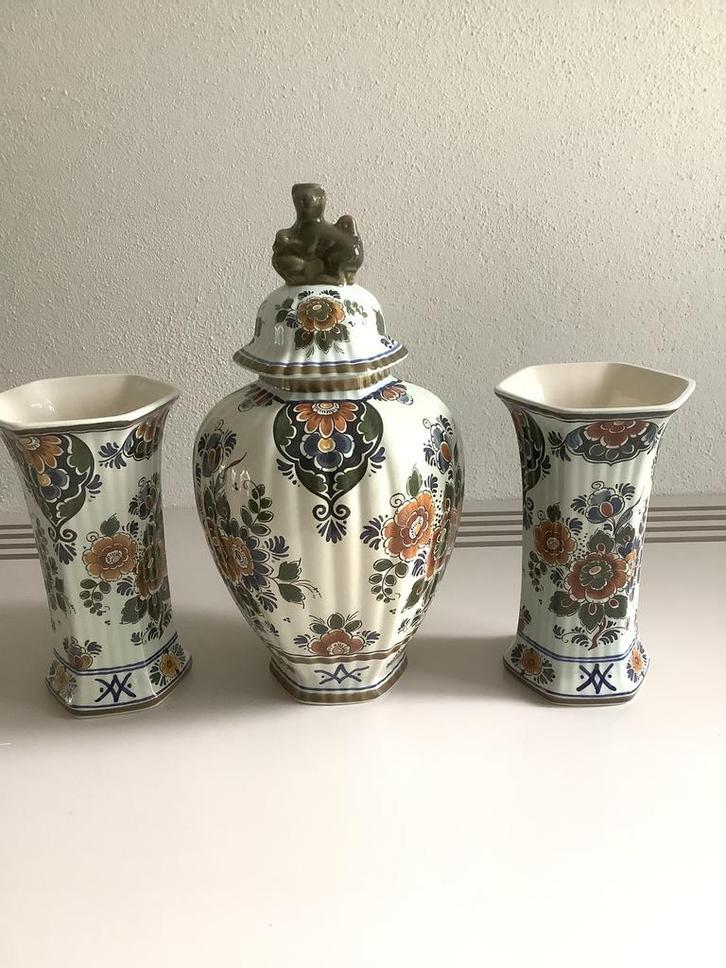 Delfts Polychroom Holland, set van 3, kaststel, Antiek en Kunst, Antiek | Vazen, Ophalen of Verzenden