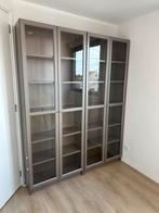 3 x Billy boekenkast met glazen deuren - zilverkleur/ taupe, Ophalen, Met deur(en), 200 cm of meer, 50 tot 100 cm