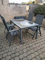 Aluminium tuinset met stenen blad, Tuin en Terras, Tuinsets en Loungesets, Ophalen, 4 zitplaatsen, Gebruikt, Aluminium