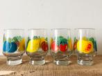 Set van 4 Vintage Retro Fruitglazen Glazen ‘70s, Huis en Inrichting, Verzenden, Zo goed als nieuw, Glas, Overige stijlen
