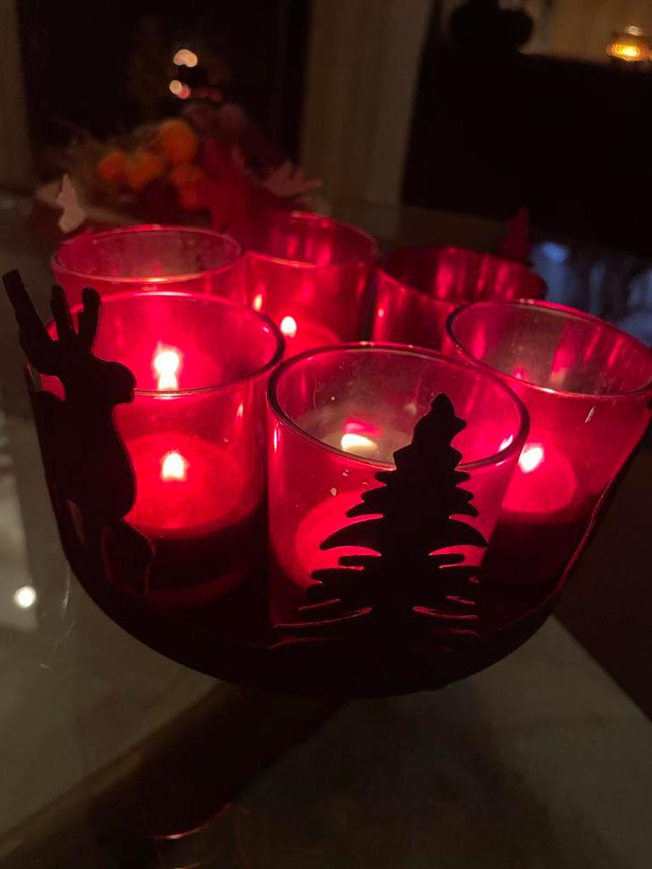 Kerst Kandelaar met Rendier en Boom, Huis en Inrichting, Woonaccessoires | Kandelaars en Kaarsen, Zo goed als nieuw, Kandelaar