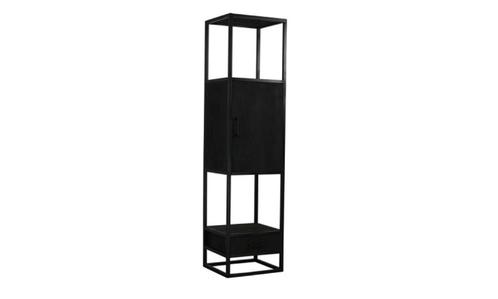 Boekenkast Vigo zwart mango  met lade & deur     *nieuw, Huis en Inrichting, Kasten | Boekenkasten, Nieuw, 50 tot 100 cm, 150 tot 200 cm