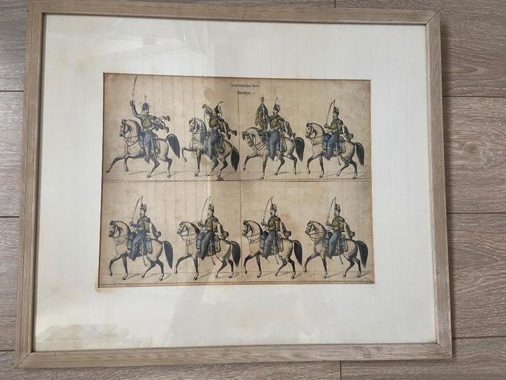 Französchises Heer Husaren in passe partout ingelijst., Verzamelen, Militaria | Algemeen, Landmacht, Kunstobject, Overige gebieden