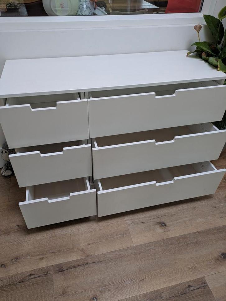 Witte Ikea Nordli ladekast met 6 lades, Huis en Inrichting, Kasten | Dressoirs, Zo goed als nieuw, 100 tot 150 cm, 25 tot 50 cm