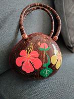 Kokosnoot Tasje met Bloemen, Ophalen of Verzenden, Gebruikt, Bruin, Avondtasje