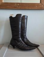 Prachtige leren laarzen kitten heels puntneus stuks mt 41, Ophalen of Verzenden, Zo goed als nieuw, Zwart, Hoge laarzen