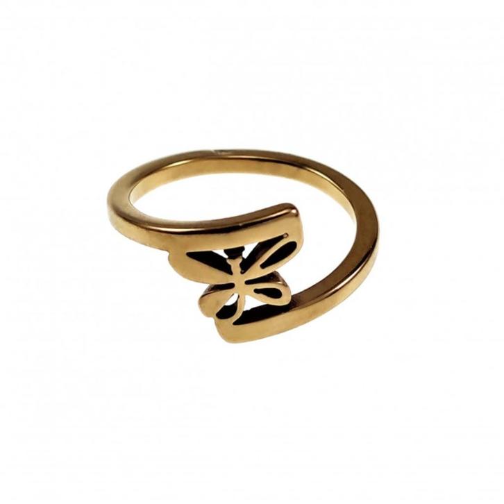 Ring Dames - Vlinder Ring - Verguld RVS - Asymmetrische Ring, Sieraden, Tassen en Uiterlijk, Ringen, Nieuw, Dame, 17 tot 18, Goud