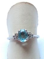 witgouden RING, maat 16,5 met Aquamarijn en 6 Briljanten, Ophalen of Verzenden, Met edelsteen, Dame, Goud