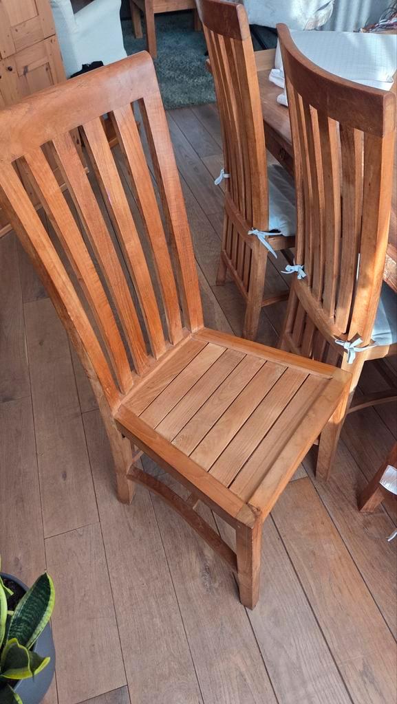 6 Handgemaakte eetkamer Stoelen van teac hout - Tweede Ronde, Huis en Inrichting, Stoelen, Gebruikt, Vijf, Zes of meer stoelen