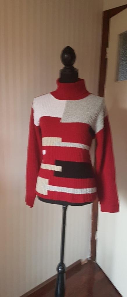 Leuke nette rood geblokte coltrui, klassieker. Maat m 38/40, Kleding | Dames, Truien en Vesten, Gedragen, Maat 38/40 (M), Rood