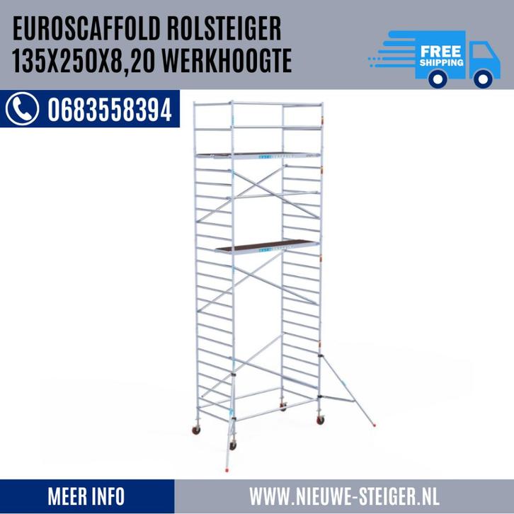 Euroscaffold 135x250x8,20 , Gratis Thuisbezorging !, Doe-het-zelf en Verbouw, Steigers, Nieuw, Rolsteiger of Kamersteiger, 5 meter of hoger