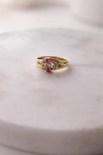 14K geelgouden ring met diamant, zaadparels en simili., R, Verzenden, L, Dame