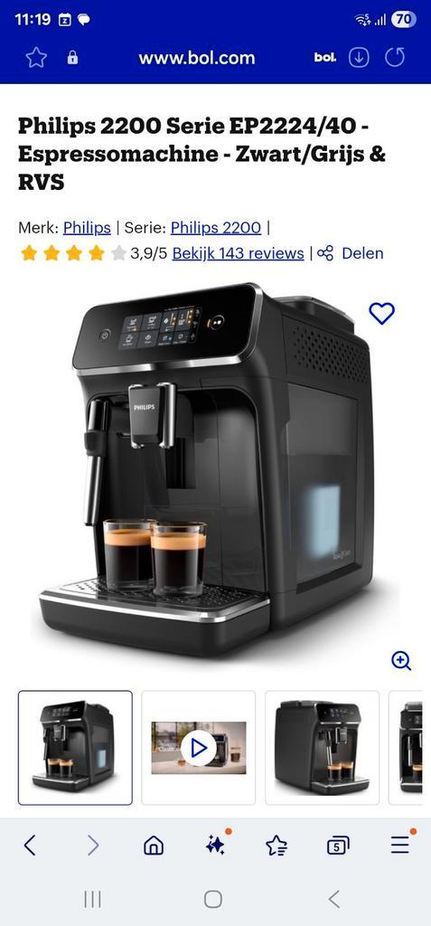 Phillips vol automatische espressomachine. serie 2224/40, Witgoed en Apparatuur, Koffiezetapparaten, Gebruikt, Gemalen koffie