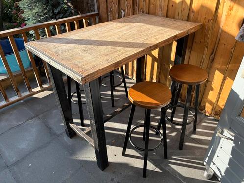 Bartafel / tuintafel met 4 barkrukken, Huis en Inrichting, Barren, Gebruikt, Ophalen