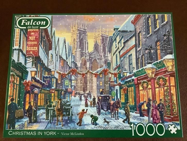 Falcon kerst legpuzzel Christmas in York, Hobby en Vrije tijd, Denksport en Puzzels, Zo goed als nieuw, 500 t/m 1500 stukjes, Ophalen of Verzenden