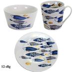 Servies Blue Fish en bijpass. items blauw en goud, Verzenden, Nieuw