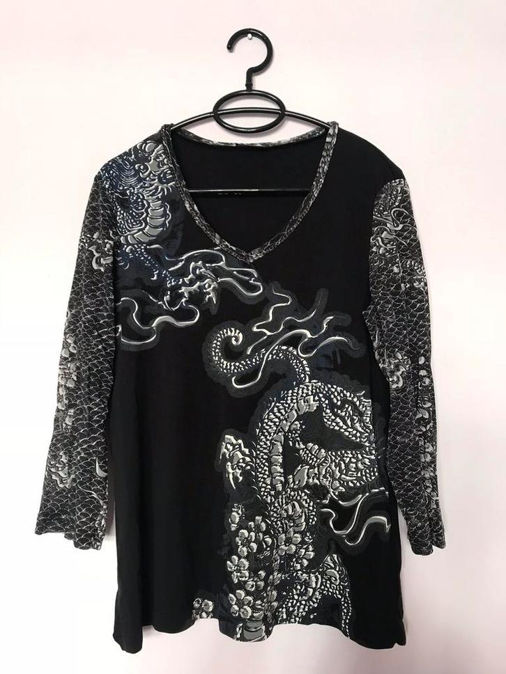 Gerry Weber Edition 44 top oosterse print, Kleding | Dames, Tops, Zo goed als nieuw, Maat 42/44 (L), Zwart, Lange mouw, Ophalen of Verzenden