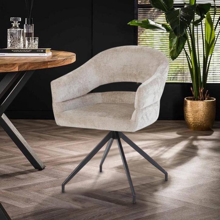Eetkamerstoel Elena - Lichte taupe chenille stof, Huis en Inrichting, Stoelen, Nieuw, Vijf, Zes of meer stoelen, Metaal, Stof