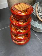 Chinese handbeschilderd Bamboe dozen mand chinees set, Huis en Inrichting, Verburgt Vintage, Schaal, Rond, Ophalen of Verzenden