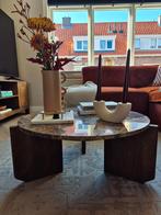 Travertin & Mango Houten Salontafel - 70cm, Huis en Inrichting, Tafels | Salontafels, Ophalen, Gebruikt, Rond, 50 tot 100 cm