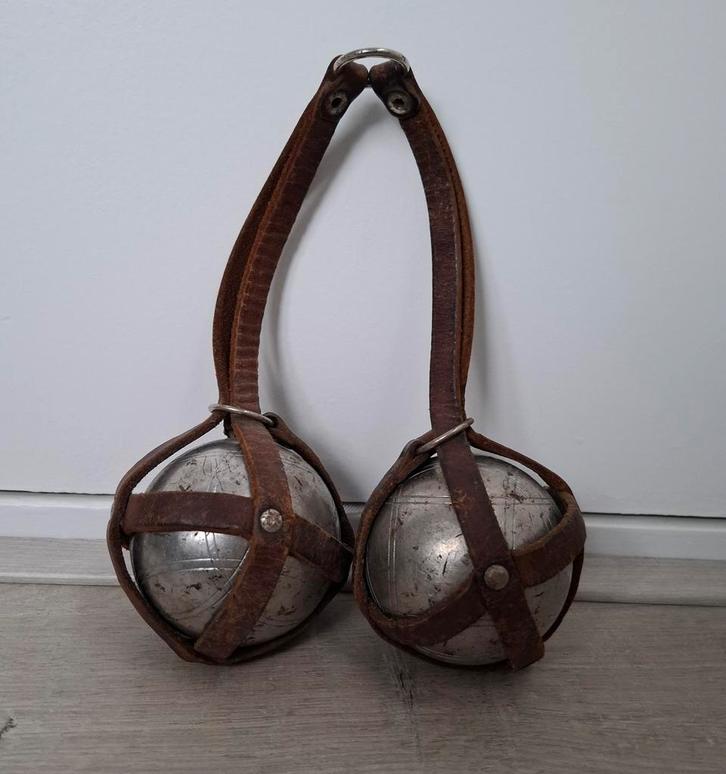 Oude Jeu de Boules Set met Leren Draagriem, Antiek en Kunst, Curiosa en Brocante, Ophalen of Verzenden