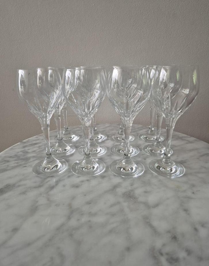 Set 12 vintage crystal cut glazen wijnglazen kristal, Verzamelen, Glas en Borrelglaasjes, Zo goed als nieuw, Overige typen, Ophalen