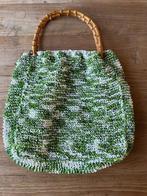 Groen/witte tas met bamboe hengsels, vintage look, Ophalen of Verzenden, Zo goed als nieuw, Beige