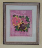 Schilderij zijde - A. W. - Bloemen - Houten lijst 58x50 cm, Ophalen