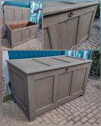 Salontafel kist gezandstraald eiken "urban grey", Ophalen, 100 tot 150 cm, 50 tot 75 cm, Eikenhout