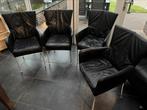Zwarte leren stoelen 4 stuks, Huis en Inrichting, Gebruikt, Zwart, Leer, Ophalen of Verzenden