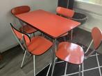 Retro oranje formica jaren 70 tafel + 4 stoelen set vintage, Huis en Inrichting, Ophalen, Gebruikt, 50 tot 100 cm, Retro formica jaren 70