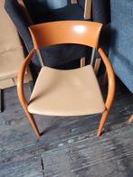 Houten stoel met lederen zitting, Gebruikt, Bruin, Hout, Ophalen of Verzenden