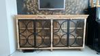 Vintage kast met zwart ijzer en hout, Ophalen, 150 tot 200 cm, Glas, 25 tot 50 cm
