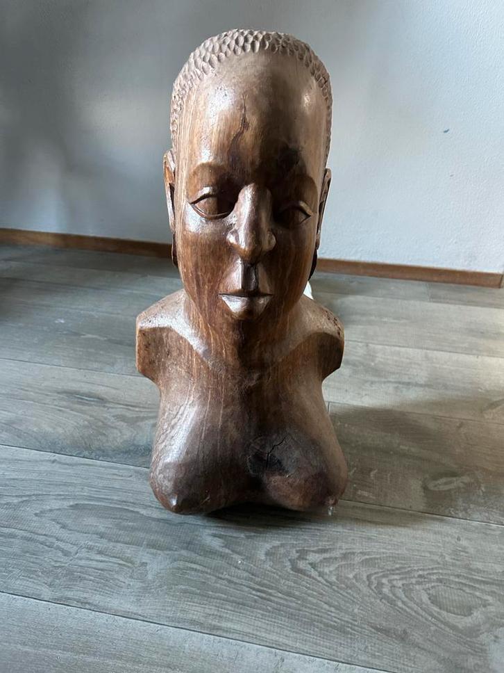 Antiek Houten Beeld Afrikaanse Vrouw, Antiek en Kunst, Kunst | Beelden en Houtsnijwerken, Ophalen of Verzenden