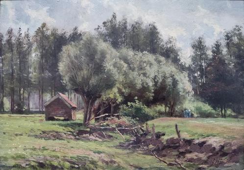 Johan Hendrik Doeleman (1848-1913) -  Bosgezicht met schuur, Antiek en Kunst, Kunst | Schilderijen | Klassiek, Ophalen of Verzenden