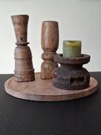 Houten kandelaars met poer, Ophalen of Verzenden, Hout, Kandelaar